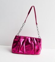 New Look Bright Pink Metallic Pouch Shoulder Bag